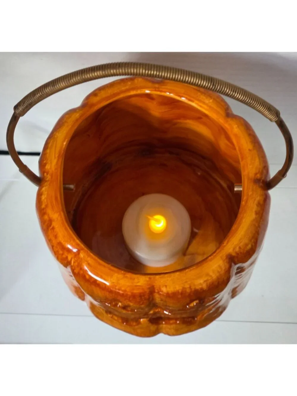 Russ Berrie Jack O Lantern Pumpkin Candle Holder Ceramic Halloween 26652